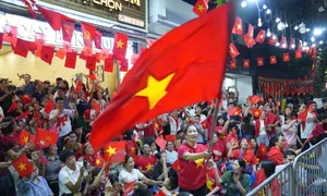 Khách Tây lạ lẫm giữa 'rừng' cờ đỏ sao vàng ở Hà Nội