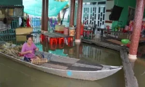 Bơi xuồng trong nhà ở đợt lũ lớn nhất thập kỷ tại Đồng Tháp Mười